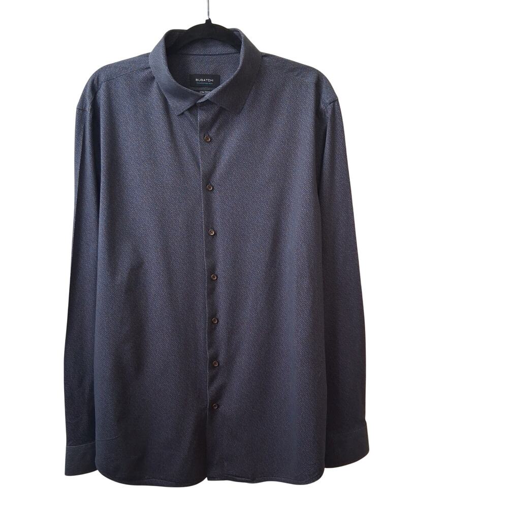 Bugatchi OooHCotton Tech Men's Blue 8 Way Stretch Button Up Long Sleeve Shirt-XL